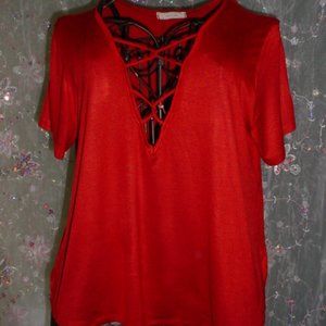 ARANS DEN New Deep Strappy Vneck Blouse Size XL